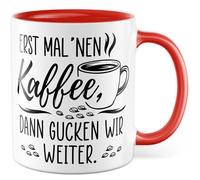 Tasse à café avec inscription en allemand - Cadeau d'abord un café, puis regardez plus loin - Tasse à café 330 ml en céramique - Tasse à café motivation humour travail collègue