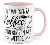 Tasse à café avec inscription en allemand - Cadeau d'abord un café, puis regardez plus loin - Tasse à café 330 ml en céramique - Tasse à café motivation humour travail collègue