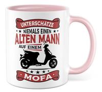 Tasse à café avec inscription en allemand - Cadeau « Ne jamais sous-estimer un vieil homme sur une mobylette » - Tasse à café en céramique 330 ml - Amateur de mofale, collègue à deux temps, père