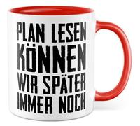 Tasse à café avec inscription en allemand « Geschenk Plan lesen können wir später noch » - Tasse à café 330 ml en céramique - Artisanat Construire Humour
