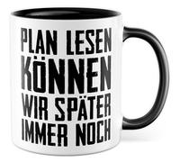 Tasse à café avec inscription en allemand « Geschenk Plan lesen können wir später noch » - Tasse à café 330 ml en céramique - Artisanat Construire Humour