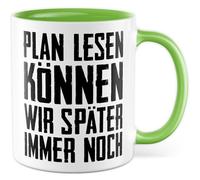 Tasse à café avec inscription en allemand « Geschenk Plan lesen können wir später noch » - Tasse à café 330 ml en céramique - Artisanat Construire Humour