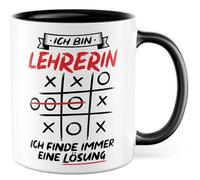 Tasse à café avec inscription en allemand « Ich bin Lehrerin. Ich finde immer eine Lösung » - Tasse à café 330 ml en céramique - Pour l'école, le travail, le bureau, la femme