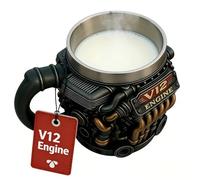 Tasse à café avec moteur - Tasse à thème réaliste V12 de 300 ml, en acier inoxydable avec isolation à double paroi | Balcon de patio de maison d'hiver, jardin extérieur, parc de golf,