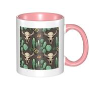 Tasse à café avec motif tête de taureau et cactus mignon, avec anse, grande tasse en porcelaine de 325 ml pour boissons chaudes/froides, tasses à thé en céramique pour hommes et femmes, tasse à café