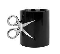 Tasse à café avec poignée de ciseaux, tasse à café et thé en céramique de grande capacité, cadeau pour coiffeur, coiffeur, cadeau pour femme (noir)