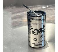 [Tasse à café avec schéma de couleurs dopamine] Tasse à café double en acier inoxydable 304 avec paille + boisson directe à double usage, isolation thermique et étanche, 350 à 600 ml en option, sac