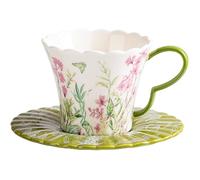 Tasse À Café Avec Soucoupe En Porcelaine,Design Fleuri,Vert[CA8]