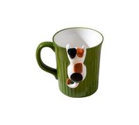 Tasse à Café avec Soucoupe, Tasse en céramique avec chat mignon de dessin animé, tasse d'eau créative for bureau, maison, petit-déjeuner, lait, couple, thé l'après-midi, à café, cadeau for ami(Green)