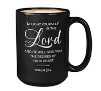 Tasse à café avec verset biblique - 445 ml - Noir - Faites-vous plaisir dans le - Religion Prière Pasteur Soul God Church Blessed Faithfull Catholic Enthusiasm