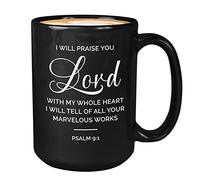 Tasse à café avec verset de la Bible - Noir - 445 ml - Praise You O - Force de prière chrétienne religieuse - Jésus significatif - Foi - Croix - Écriture positive