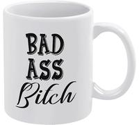 Tasse à café Bad Ass Bitch 11 oz - Tasses blanches idéales pour la cuisine, les voyages et le thé chaud, le chocolat chaud, les tasses à café rétro avec anse