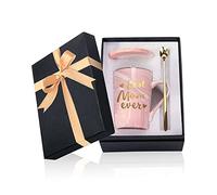 Tasse à café « Best Mom Ever », cadeau de fête des mères pour maman par sa fille et son fils, 400 ml, tasse en marbre rose avec couvercle, cuillère dorée et boîte cadeau