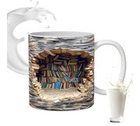 Tasse à café Bibliothèque 2D à motif plat 350 ml | Tasse à café fantaisie en céramique pour femme, lectrice, club de livre, de bibliothèque, anniversaire, bar, latte, cuisine, Noël, amateurs d'eau