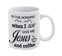Tasse à café blanche 3 panneaux le matin quand je me lève, donnez-moi Jésus et du café, tasse à cacao de vacances, tasse à café rustique et drôle, tasses en céramique fantaisie, ferme, maison, cuisine