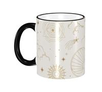 Tasse à café Boho Chic Soleil Lune Galaxie Étoiles Nuages avec anse Tasse à thé Tasses à boire Tasses à café en céramique réutilisables Drôle Nouveauté Tasses à café Tasse de voyage Accessoires de b
