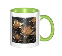 Tasse à café Boho Gold Flowers avec anse, grande tasse en porcelaine de 325 ml pour boissons chaudes/froides, tasses à thé en céramique pour hommes et femmes, tasse à café amusante, cadeau de pendai