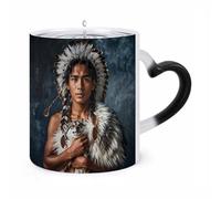 Tasse à café changeante avec motifs de loups et de peuples autochtones, 325 ml, avec anse en forme d'oreille, amusante, en céramique, personnalisable, idéale pour le thé chaud, pour homme et femme.