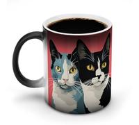 Tasse à café changeante de chaleur avec motif chat noir et blanc amusant, avec poignée, en céramique sensible à la chaleur, tasses personnalisées, tasses à thé chaudes pour hommes et femmes, 325 ml