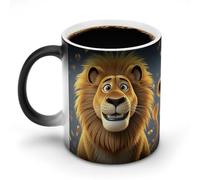 Tasse à café changeante de chaleur, drôle et mignonne, motif lion de dessin animé, avec poignée, en céramique sensible à la chaleur, tasses personnalisées, tasses à thé chaudes pour hommes et femmes