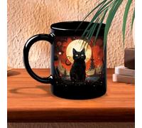 Tasse à café chat en céramique Halloween - Tasse de chat noir mystérieux d'Halloween | Coupe noire de sorcière chaton | Tasses à café pour adultes hommes femmes amis lec