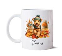 Tasse À Café Chien Airedale Terrier Courant Blanc d'automne Céramique Mug Personnalisé Tasse À Thé Anti Taches Mug Souvenir pour Maman Cadeaux Réconfortants 330Ml