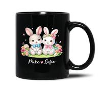 Tasse À Café Couple De Lapins Noirs Mug À Café Personnalisé Céramique Mug Durable Mugs pour Cadeau d'anniversaire Maman Cadeaux Réconfortants 330Ml