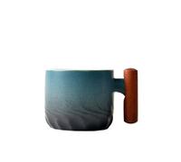 Tasse à café créative faite à la main avec poignée en bois pour cuisine, salle à manger, bar, maison (bleu)