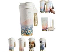 Tasse à café de 500 ml à emporter, tasse isotherme à double paroi, peinture à l'huile florale, tasse thermique, doublure en céramique, tasse de voyage en acier inoxydable, tasse à boire isotherme à