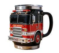 Tasse à café de pompier en acier inoxydable - Tasse à thé sur le thème des pompiers | Gobelet anti-fuite réutilisable pour la maison, le bureau, l'école, 9,9 x 8,9 cm, cadeau pour boissons chaudes et