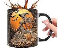 Tasse à café de sorcière - Tasse à latte en céramique de 350 ml, design gothique de chat de sorcière, à thé et à café décorative, verres effrayants d'Halloween | pour les amis, la maison familia