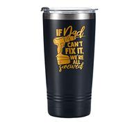Tasse à café de voyage avec inscription « If Dad Can't Fix it, We're all Screwed » - Cadeau d'anniversaire de la part de sa fille/fils pour papa pour la fête des pères - Acier inoxydable isolé - Impression couleur dorée
