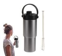 Tasse à café de voyage, bouteille d'eau isolée - Tasse de voyage isolée de 735 ml - Outil de consommation portable avec poignée et paille - Bouteille à double paroi pour l'école de gymnastique