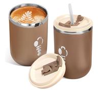 Tasse à café de voyage de 500 ml avec couvercle et paille - Gobelet isotherme à double paroi en acier inoxydable pour boissons glacées, boissons chaudes - Pour intérieur et extérieur (kaki)