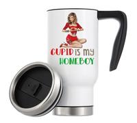 Tasse à café de voyage isotherme avec inscription « Cupid is My Homeboy » pour la Saint-Valentin Blanc 480 ml