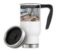 Tasse à café de voyage isotherme avec motif chat humoristique « Working from Home with Cats » - 480 ml - Blanc