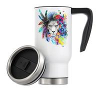 Tasse à café de voyage isotherme avec motif lion coloré - Blanc - 480 ml