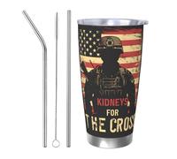 Tasse à café de voyage isotherme en acier inoxydable avec couvercle et paille - 591 ml - Motif drapeau américain soldiers - Bouteille d'eau pour boissons froides et chaudes