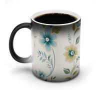 Tasse à café décolorée 12 oz, motif fleurs bleues et vertes, en céramique
