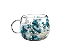 Tasse à café décorative en verre à motif de fleurs séchées, tasse résistante à la chaleur avec design artistique, porte-boisson transparent, accessoire de cuisine au look élégant, fournitures pour thé