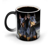 Tasse à café Doberman amusante à changement de couleur, tasse unique sensible à la chaleur, tasse à thé en céramique, cadeau fantaisie pour homme et femme