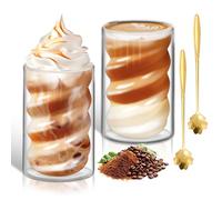 Tasse à Café Double Paroi 2 X 400ml avec 2 Cuillère Verre Double Paroi Transparent Tasses à Latte Macchiato Spirale Tasse en Verre Cafe Résistantes à la Chaleur