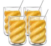 Tasse a Cafe Double Paroi: 4 X 350 Ml Tasse Double Paroi Avec 4 Cuillères, Transparent Tasse Verre Double Paroi, Spirale Verres à Expresso à Double Paroi Résistantes à La Chaleur Pour Café, Jus