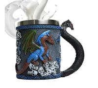 Tasse à café dragon en acier inoxydable avec poignée, tasse de camping, décoration d'intérieur, vaisselle à thème médiéval, tasse à café, thé, lait pour fêtes à thème