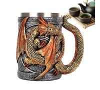 Tasse à café Dragon - Tasse de dragon 3D, pichet de boisson fantaisie | Stein intérieur en acier inoxydable, illustration de dragons sculptés, support de boisson médiéval, pièce d'affichage co
