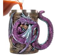 Tasse à café Dragon - Tasse de dragon 3D, pichet de boisson fantaisie | Stein intérieur en acier inoxydable, illustration de dragons sculptés, support de boisson médiéval, pièce d'affichage co