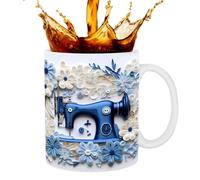 Tasse à café drôle | Tasse à café pour machine à matelasser à imprimé floral pour les amateurs de, en céramique de tasses d'eau imprimées plates pour l'eau de cacao de de thé de lait