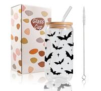 Tasse à café effrayante d'Halloween avec couvercles, pailles, pour amateurs de chauve-souris, 473,6 g, cadeau gothique pour femme