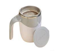Tasse à café électrique avec mélangeur automatique rechargeable avec doublure en acier inoxydable 304, un bouton pour mélangeur VORTEX pour chocolat chaud et boissons protéinées, marron (blanc)
