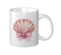 Tasse à café élégante en céramique avec coquillage rose avec nœud en ruban, pour la maison et le bureau, 325 ml